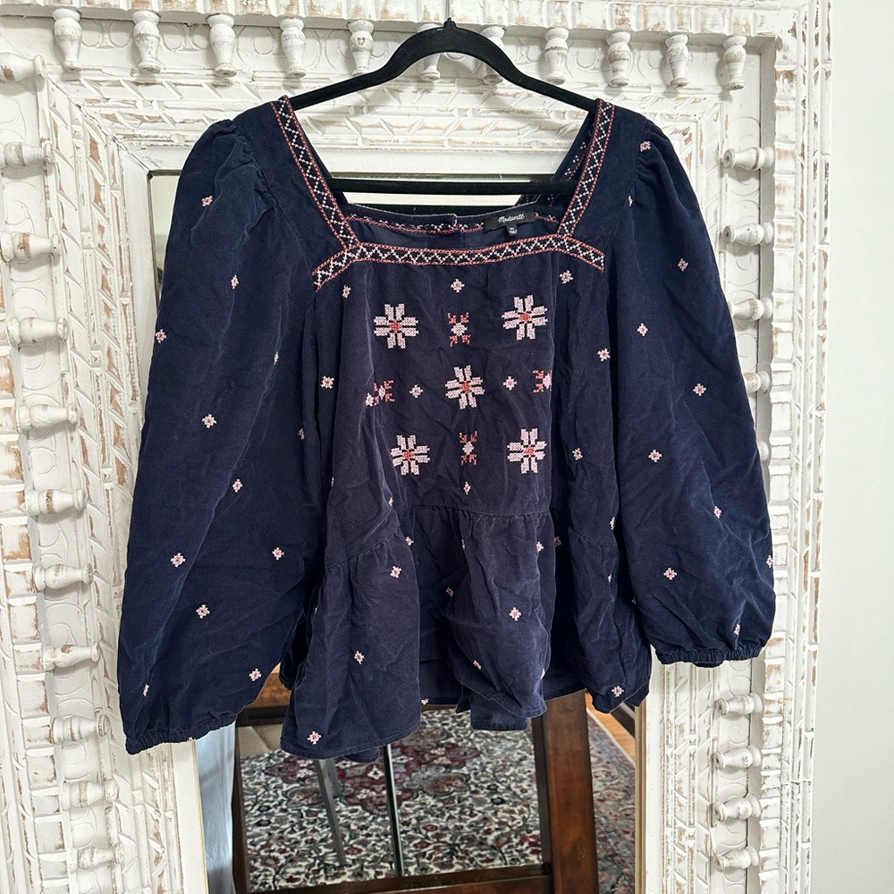 Embroidered Navy Blue Madewell Top